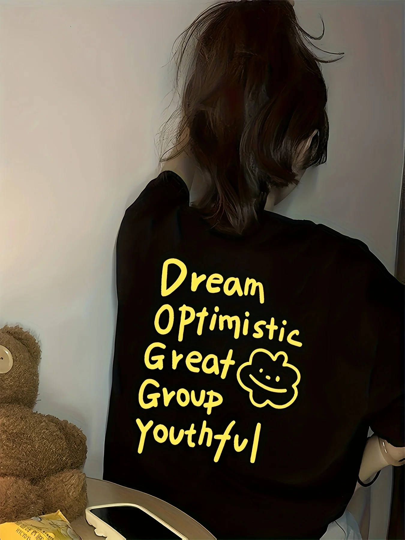 

Женская футболка большого размера с коротким рукавом в корейском уличном стиле, повседневный топ с круглым вырезом и жирной желтой футболкой с буквенным принтом