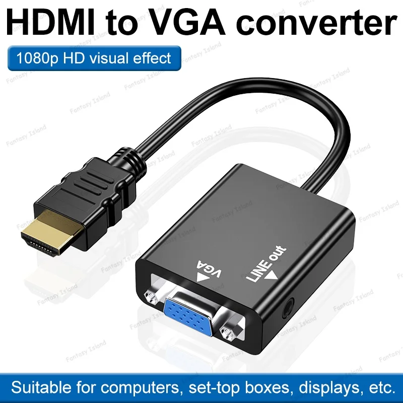 HW-2201 HDMI do VGA konwerter z moc dźwięku dostaw wypukła głowa połączenie z komputerem wyświetlacz kabel HDMI do VGA