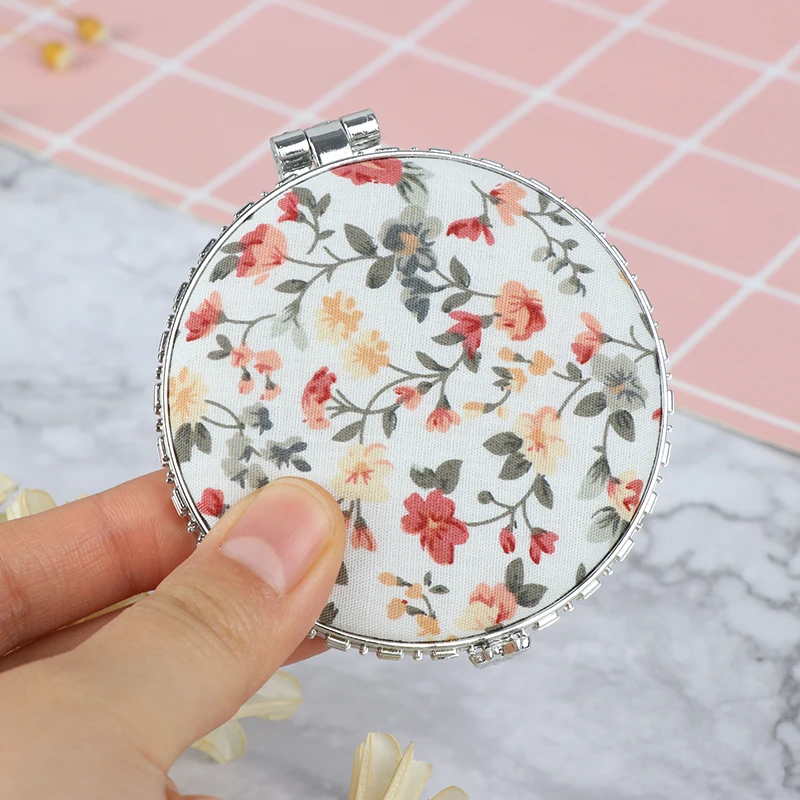 Retro Fabric Printed Double-sided Folding Mirror Mini Make-Up Compact Pocket Flowers Two-side Folding Vintage Cosmetic Mirrors