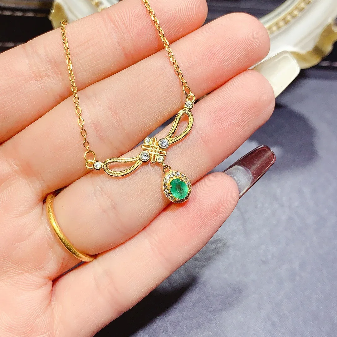 

4*5mmNatural Emerald/Sapphire Pendant Necklace S925 Sterling Silver Certificate Fine Fashion Charm Weddings Jewelry for Women FS