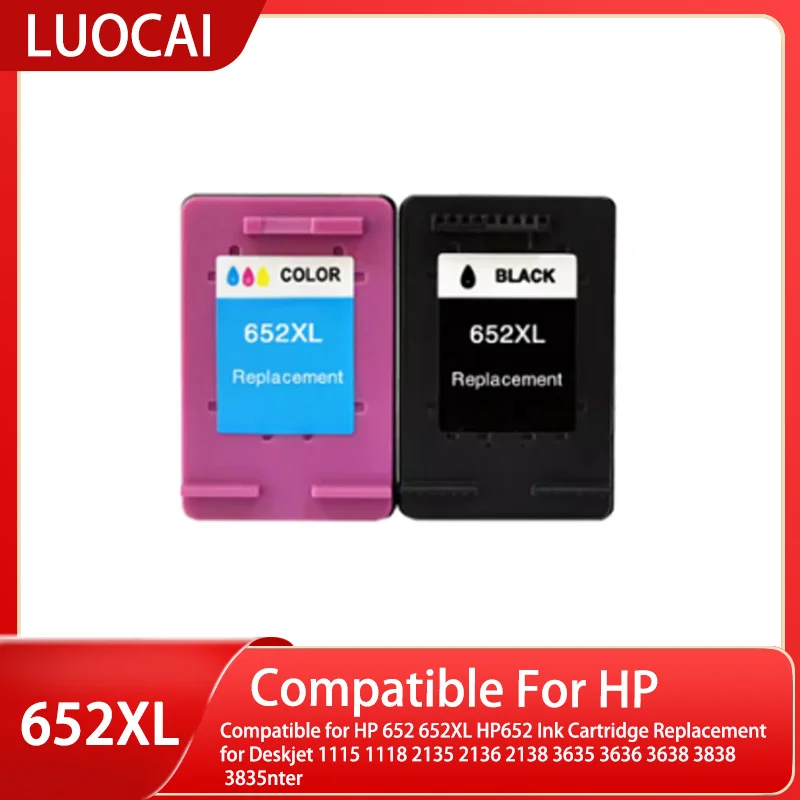 خرطوشة حبر بديلة لـ Deskjet ، متوافقة مع HP 652 652XL ، 1115 ، 1118 ، 2135 ، 2136 ، 2138 ، 3635 ، 3636 ، 3638 ، 3838 ، 3835 ، #1