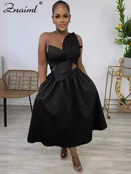 Znaiml Chic One Shoulder Strap Petal Hollow Out Black Dress Women Summer Sexy Backless Slim Birthday Vacation Beach Club Vestido