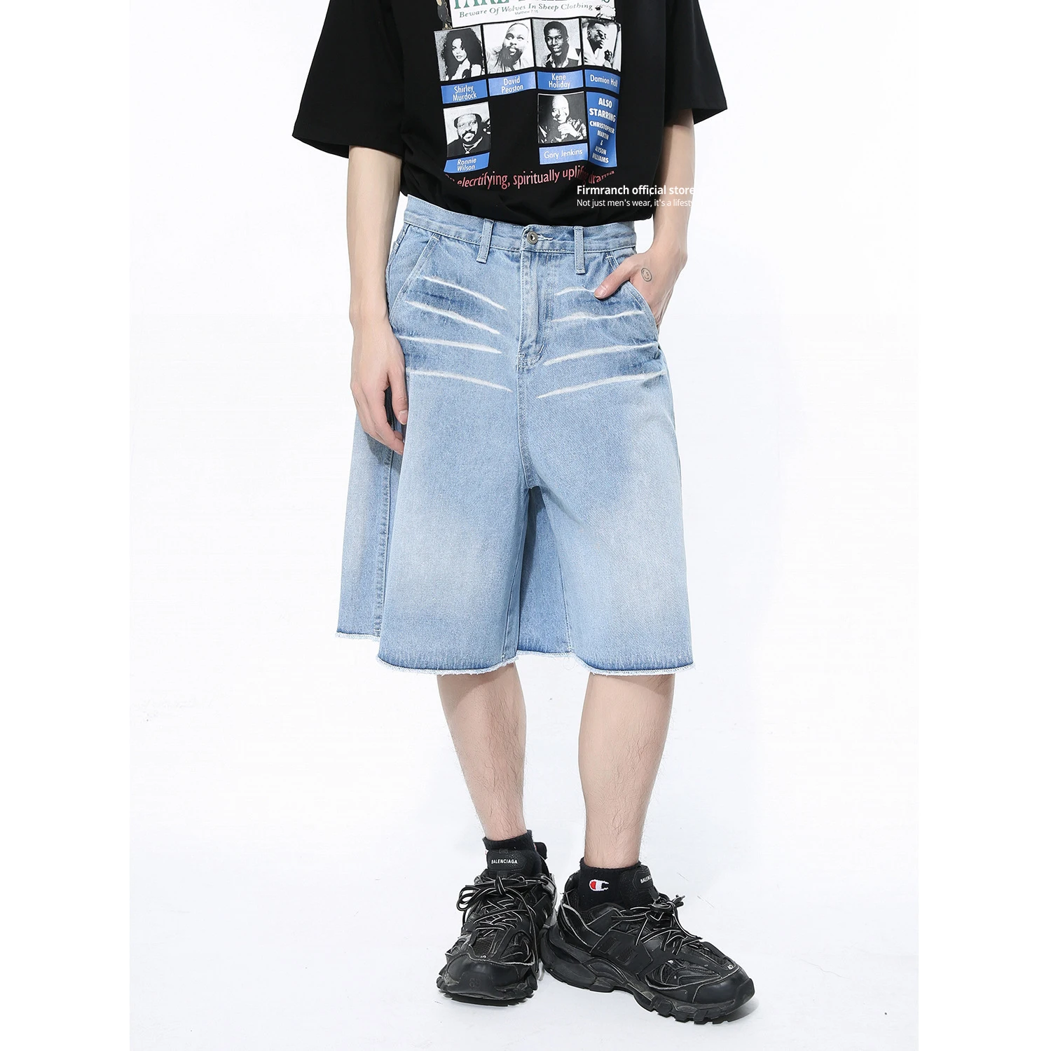 

Firmranch 2024 New Summer Blue Jorts Baggy For Men Women Wide Legs Short Jeans Loose Vintage Moustache Effect Denim Fifth Pants