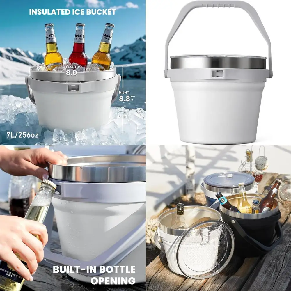 

Double Wall Vacuum Insulated Ice Bucket, Stainless Steel Beverage Cooler, Holds 6 Longnecks or 3 Wine Bottles, Suitable for Larg