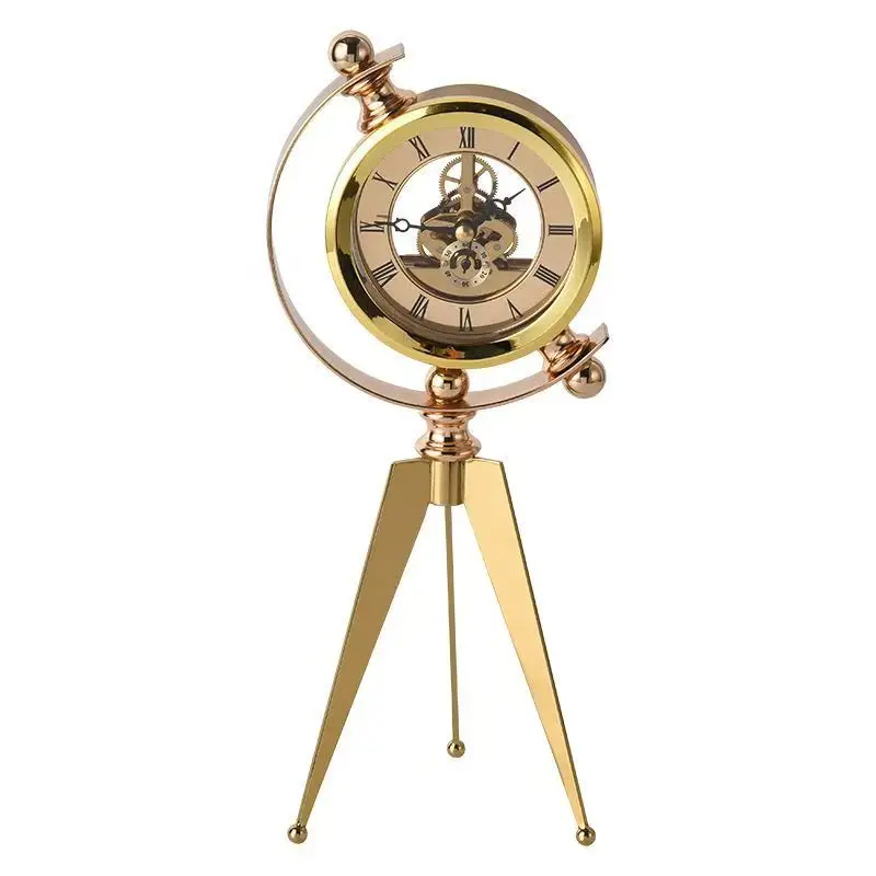 

&c 13X11X30CM Creative New Chinese-style Globe Clock, High-end Luxury Metal Decorative Item Dropshipping DDP