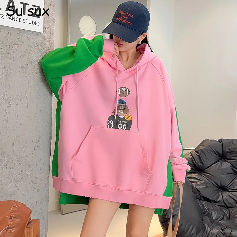 

Осенние женские худи оверсайз с мультяшным принтом и пэчворком, обхват груди 150 см, в японском и корейском стиле, модные топы Y2K, верхняя одежда