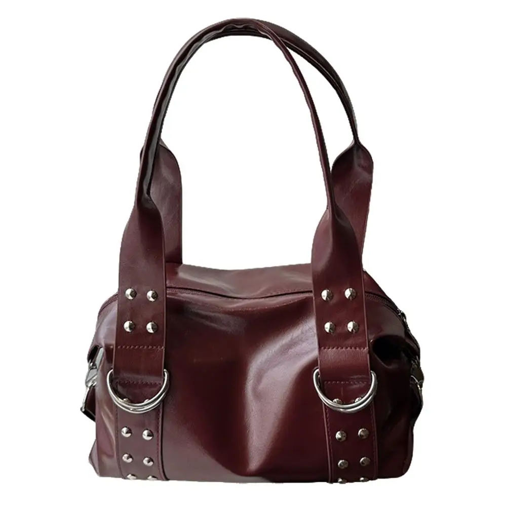 Y2K Punk Handtasche mit Nieten für Damen, aus Kunstleder, große Kapazität, Schultertasche, Vintage-Mode, Boston-Tasche, Umhängetasche für den täglichen Gebrauch. – Detail 3