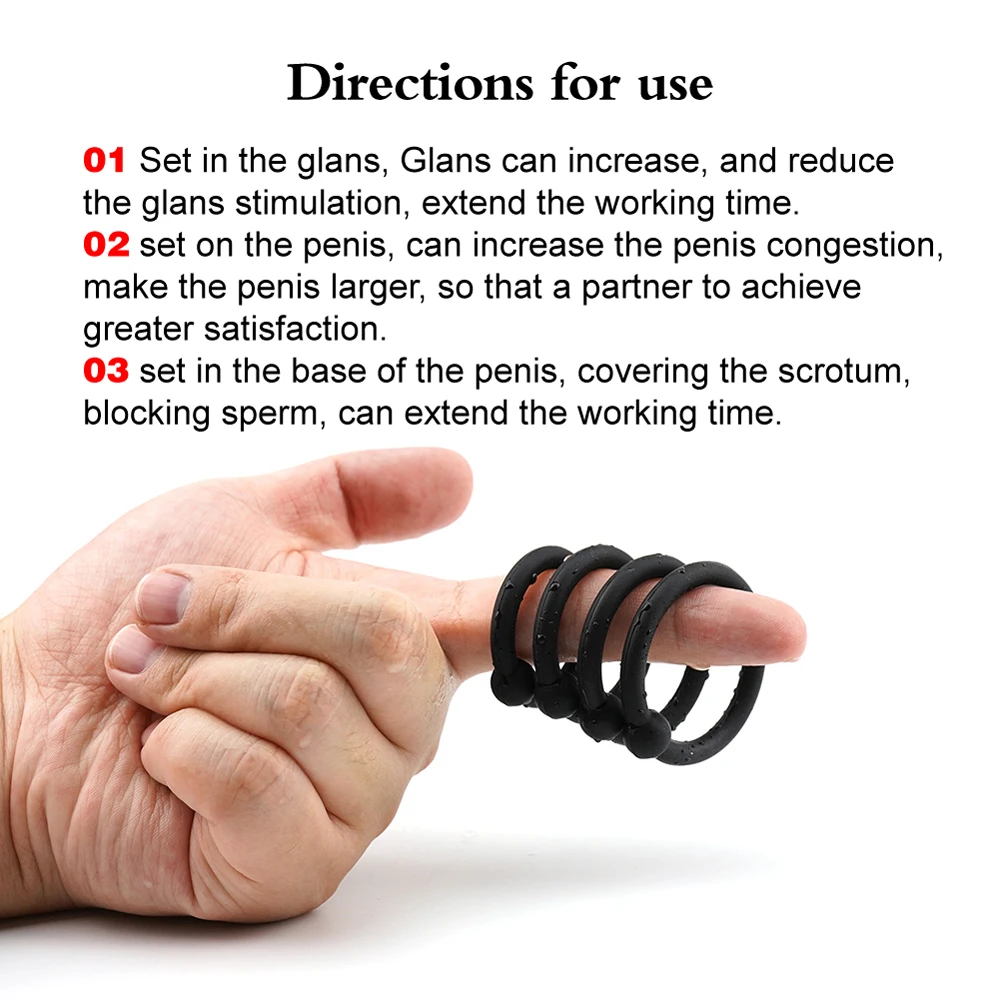 1set/4pcs, Odor-free silicone penile rings, delayed exercise, penile restraint, reduced glans stimulation, male sex toys