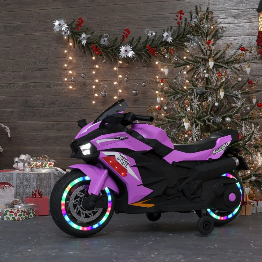 Powered Rideons Toy Motorcycle for 36 Years 12V Electric Ride on Motorcycle with Light Wheel Bluetooth MusicPink