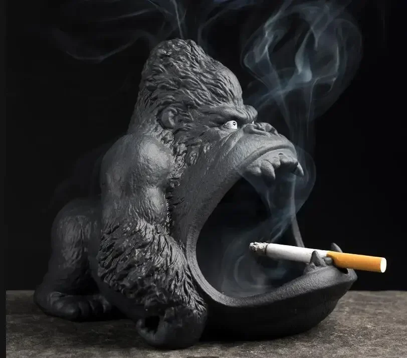 

Orangutan Ceramics Ashtray Black Blue Animal Anti-fly Ash Storage Box High Capacity Sundries