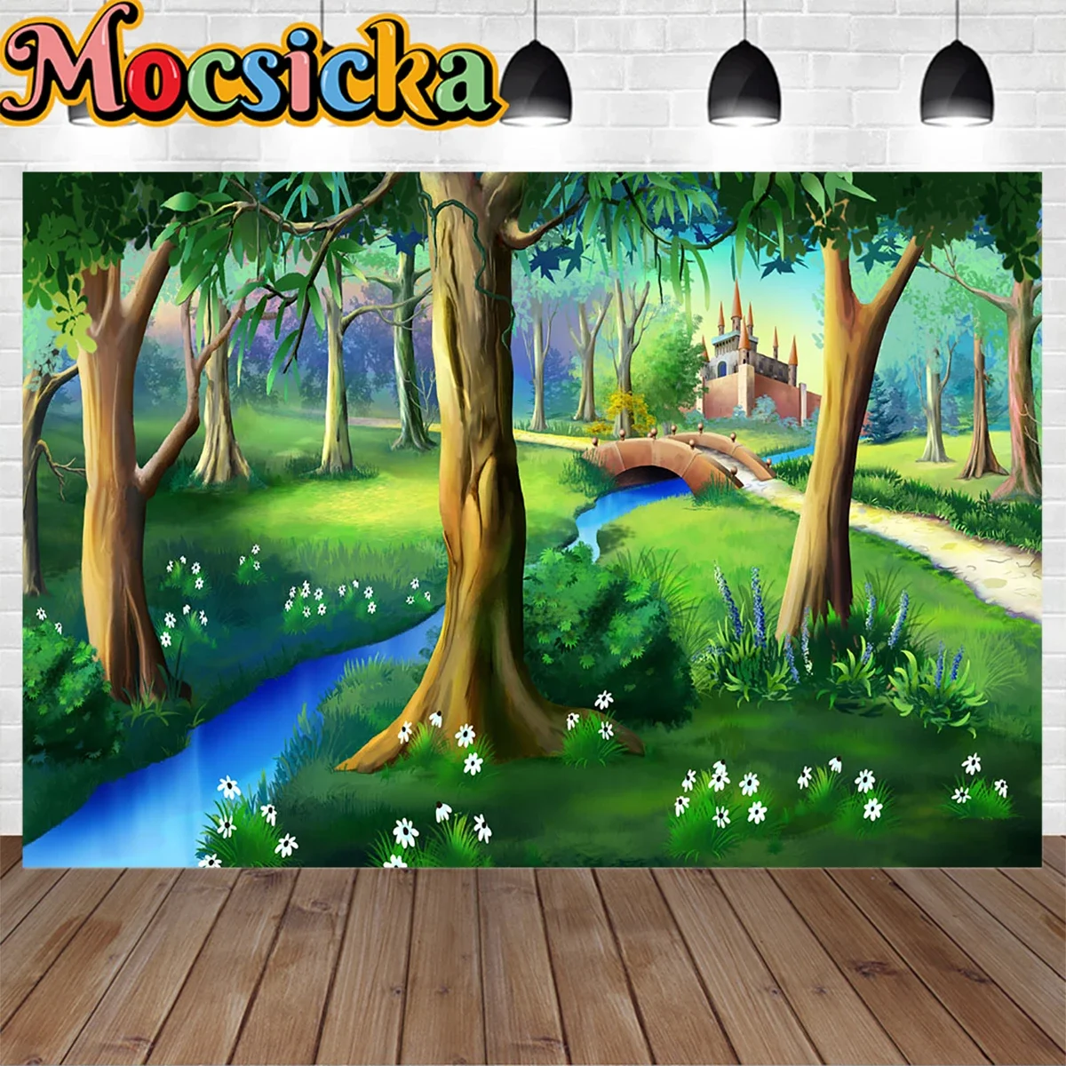 

Cartoon Fairy Tale Castle Forest Decoration Backdrop Poster Boy Girl Baby Birthday Green Photography Background Studio Photocall