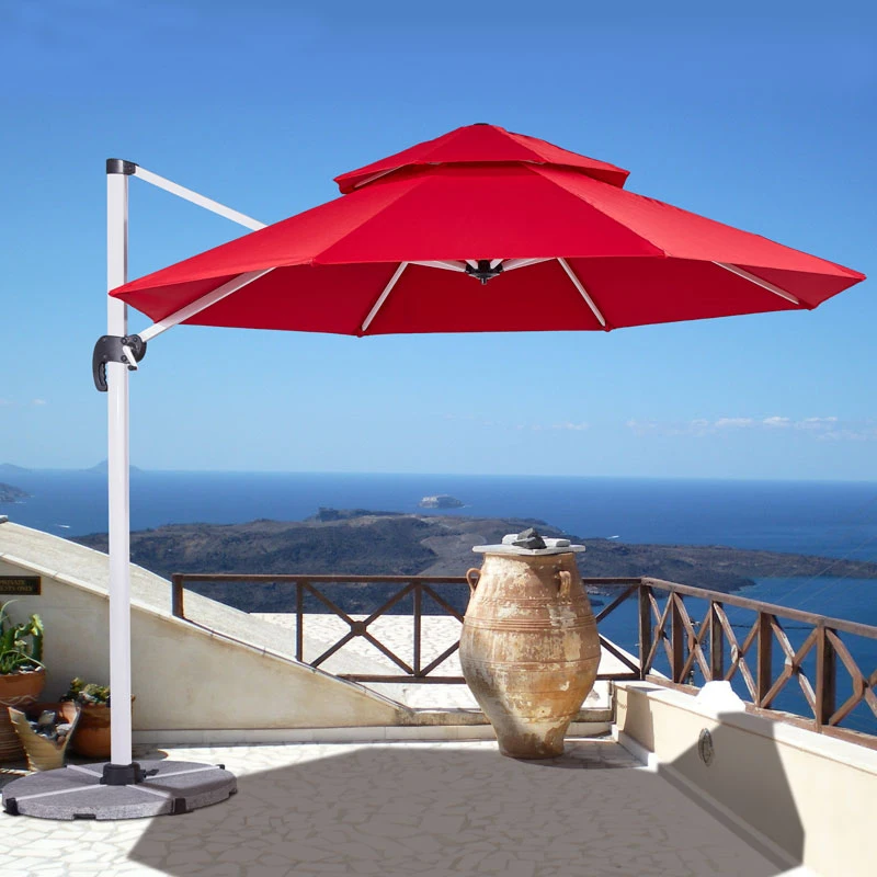 2.5 X 2.5m 3x3m Patio Offset Parasol Umbrella Cantilever Hanging Sun Shade Canopy Shelter 360 Rotation With Cross Base