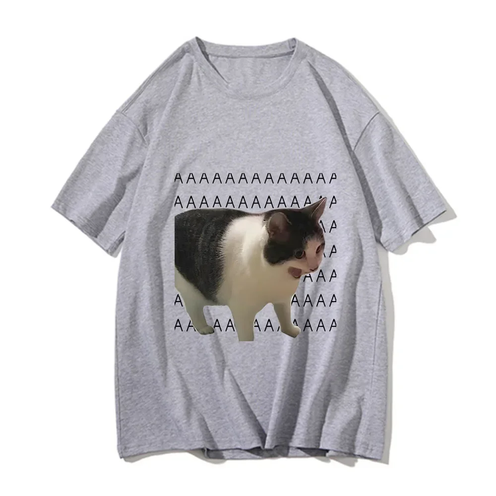 تي شيرت Sad Crying Cat Meme مطبوع للنساء والرجال صيفي كاجوال Harajuku أنيق بأكمام قصيرة #2