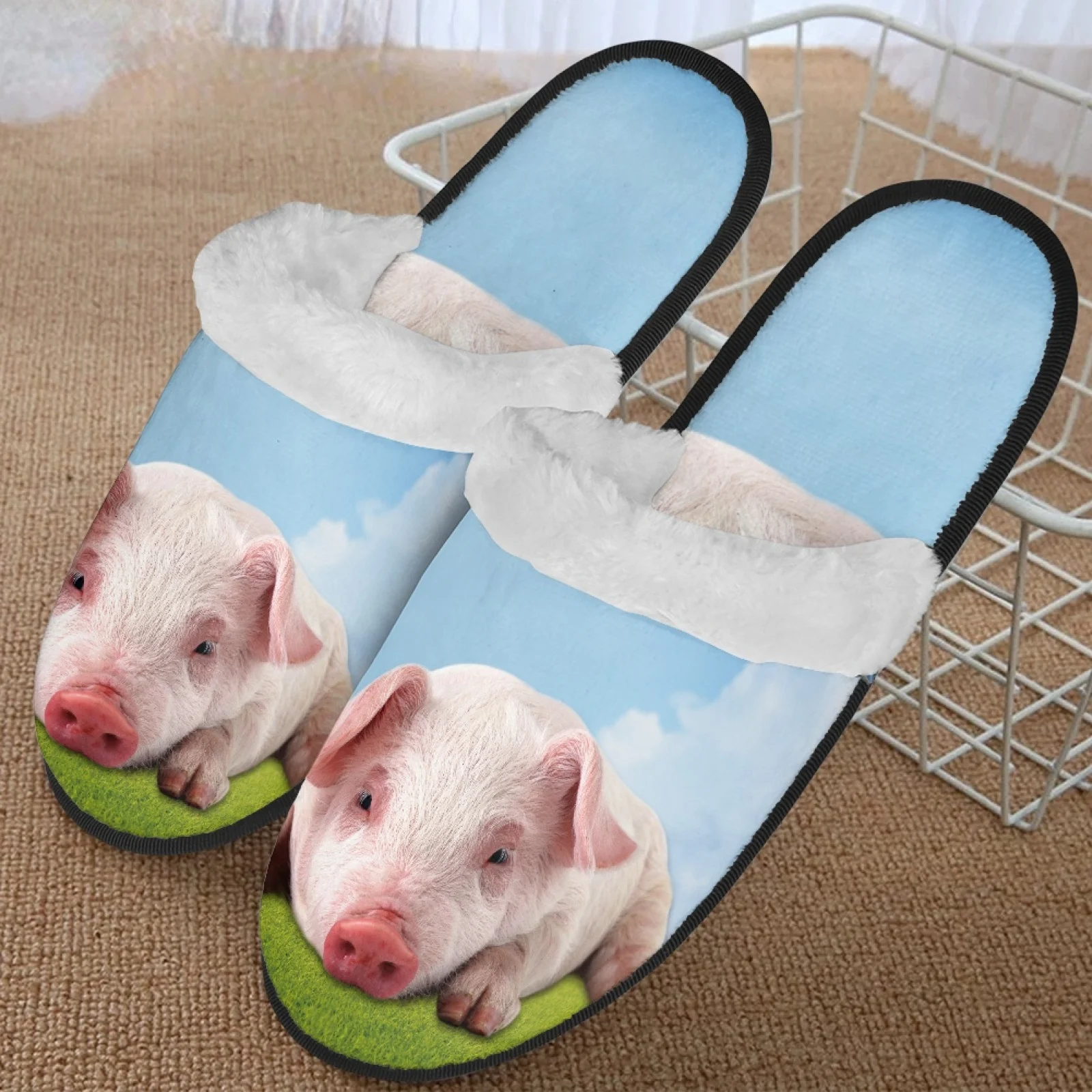 

Зимние нечеткие тапочки с милым принтом свиньи для мужчин и женщин, домашние полуботинки, нескользящие хлопковые тапочки, теплые шлепанцы для пар