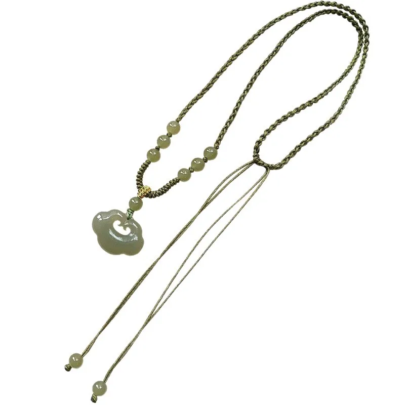 Natural Hetian Jade Auspicious Cloud Ruyi Lock Pendant New Chinese Guofeng Necklace Perfect Festival Gift