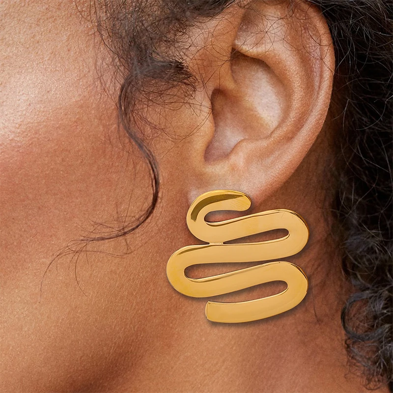 PRISCA |  Snake Creative Earring Women Stainless Steel Exaggerated Jewelry Fashion Design Dropshipping