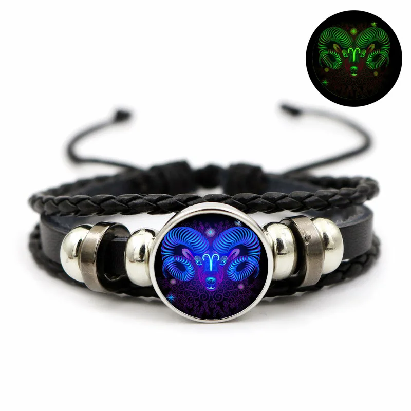 men bracelet virgo constellations Virgo Libra Scorpio 12 Constellation Black punk Leather Bracelet Zodiac Bracelet for Men Women