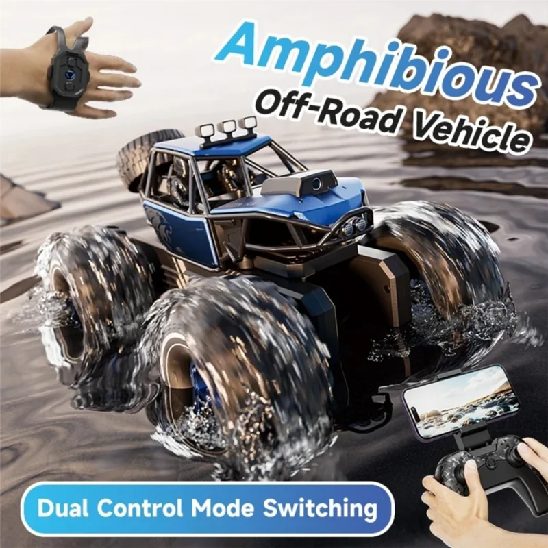 Upgraded Amphibious Rock rocker Crawler RC Car with Camera, 4WD, 40min Runtime Waterproof, Gesture & APP Control, Off-Road Drift