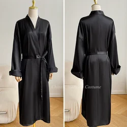 Long Kimono Bathrobe Satin Sleepwear Nightwear Women Long Sleeve Robe Nightgown Spring Summer Solid Color Intimate Lingerie