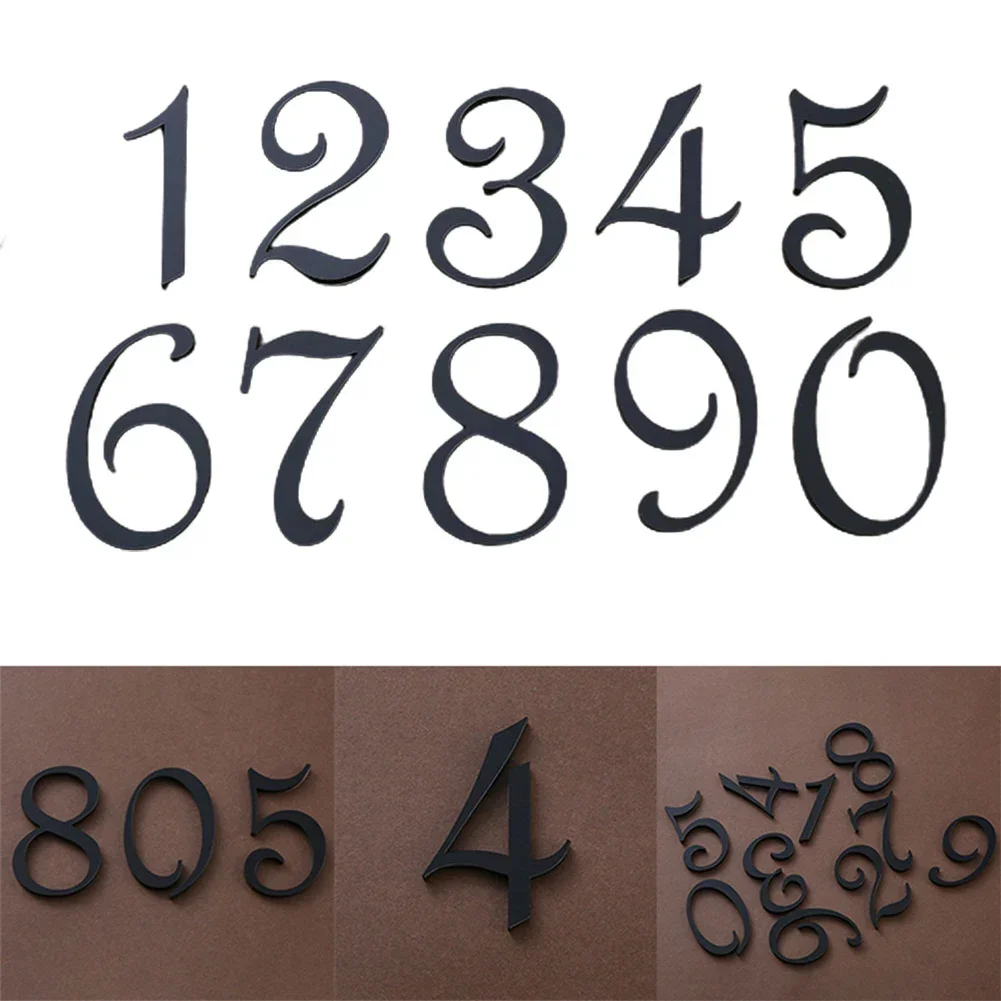 Black Floating House Number 0-9 Self Adhesive Number Plate Sign Door Plaque Number For House Flat Apartment Outdoor Streets