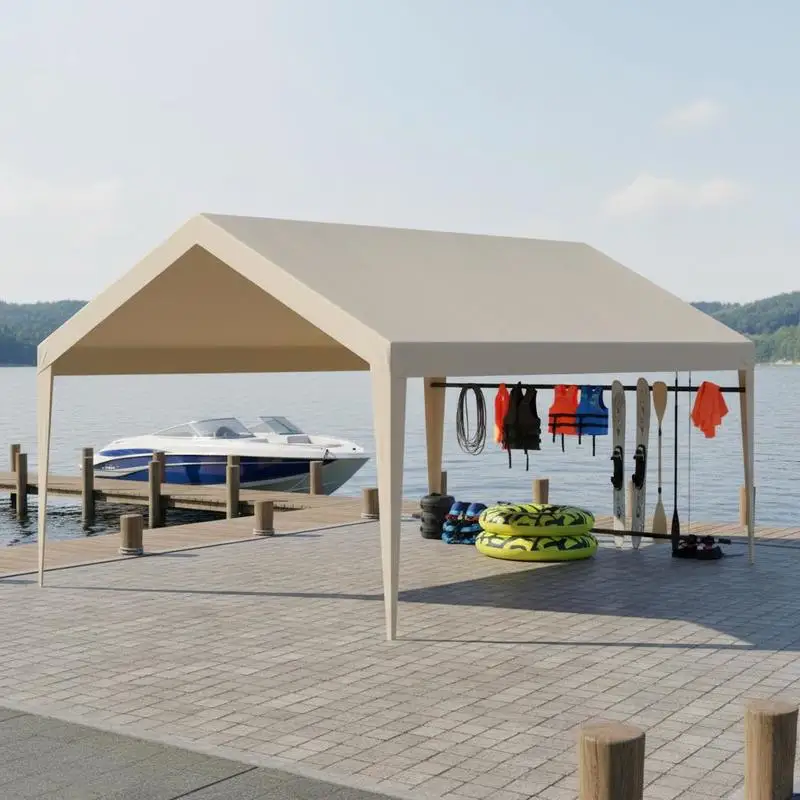 Carport replacement roof, 3.65 x 6.09 m, portable garage tent tarpaulin, UV-resistant car shelter tarpaulin, carport cover with ball catching nets, beige, frame not included - view 6
