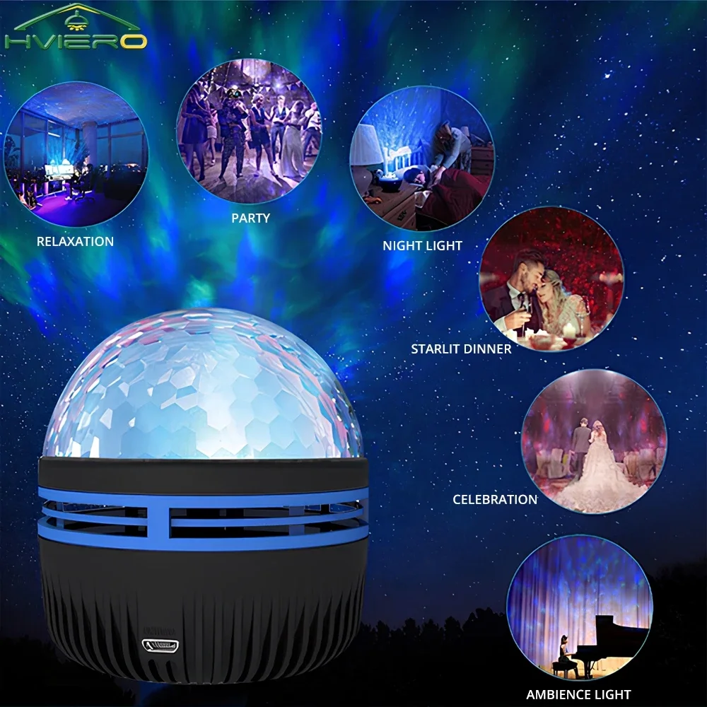 

Светодиодный проектор Galaxy Starry Sky с питанием от USB, пульт дистанционного управления, ночник для детской спальни, Рождественская свадьба, окружающий декор