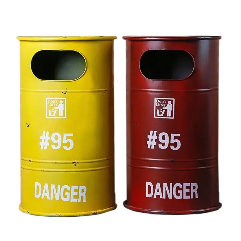 American Retro Waste Bins Metal Large Trash Can Industrial Decor Iron Bar Storage Bucket Cafe Restaurant Decoration Gift Ideas