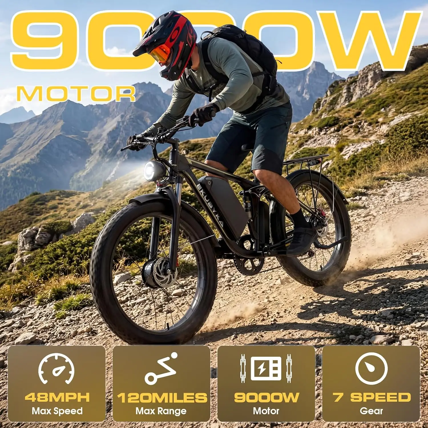9000W Dual Motor Electric Bike Adults 48MPH Full Suspension 52V 36Ah 120 Miles 26 Inch Fat Tire All-Terrain 400lbs, Customized