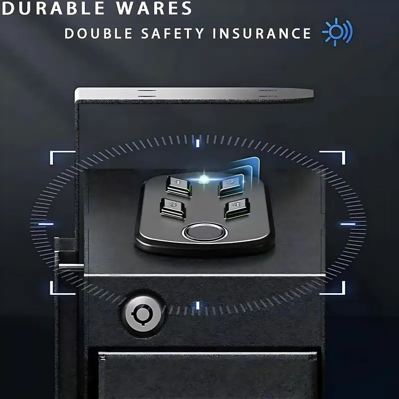 Biometric Gun Safe for Nightstand, Wall, Truck.Auto - open, hidden design.Features fingerprint access, 4 - button backlit keyp