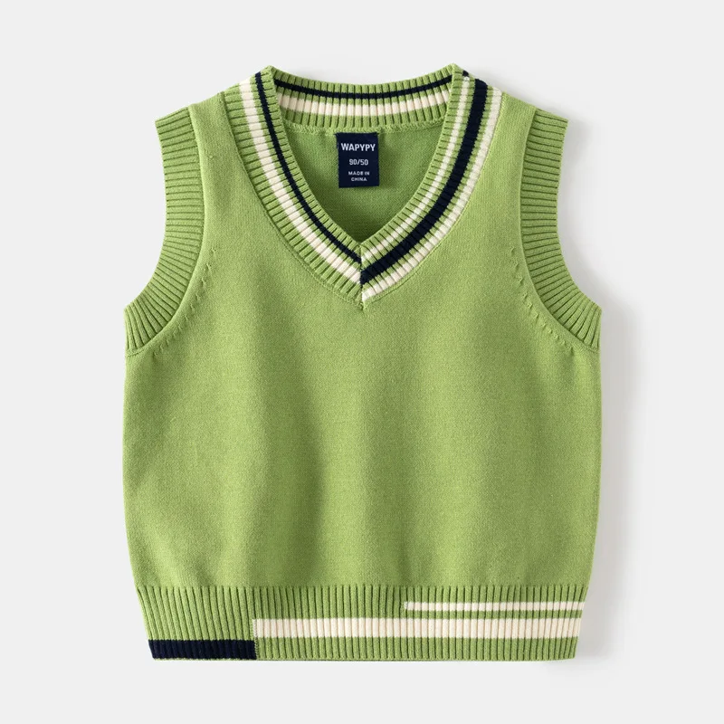 Autumn Children Boy V-collar Beanies Sweater Vest Sleeveless Contrast Baby Boy Knitwear Multicolor Available Little Boy Pullover