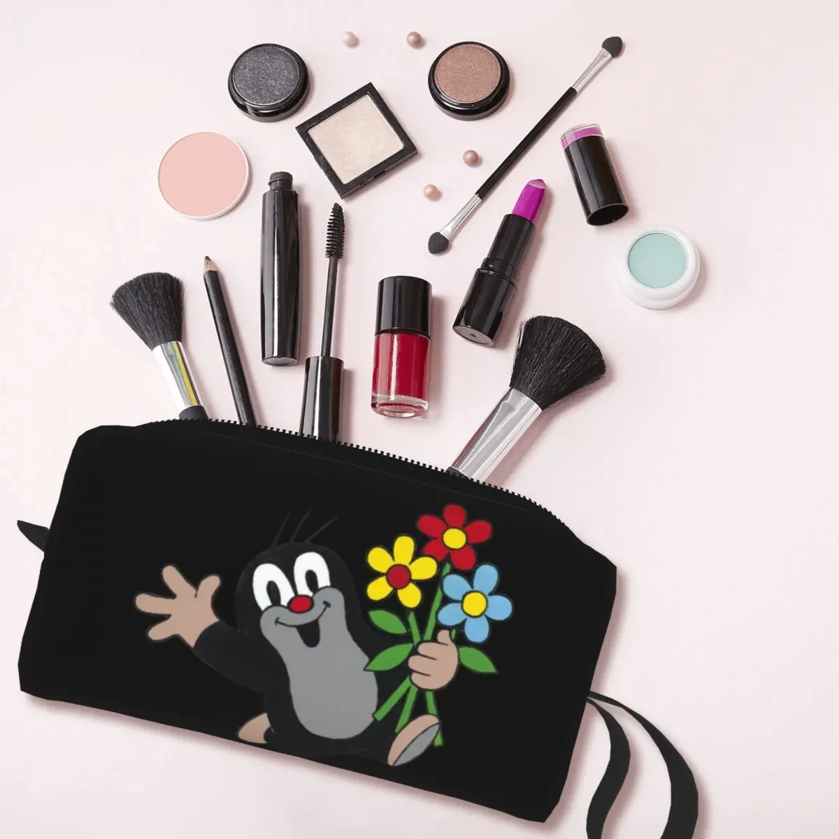 Bolsa de cosméticos Happy Mole para mujer, estuche de maquillaje pequeño Maulwurf de dibujos animados, bolsas de aseo de almacenamiento de belleza, caja de Kit Dopp