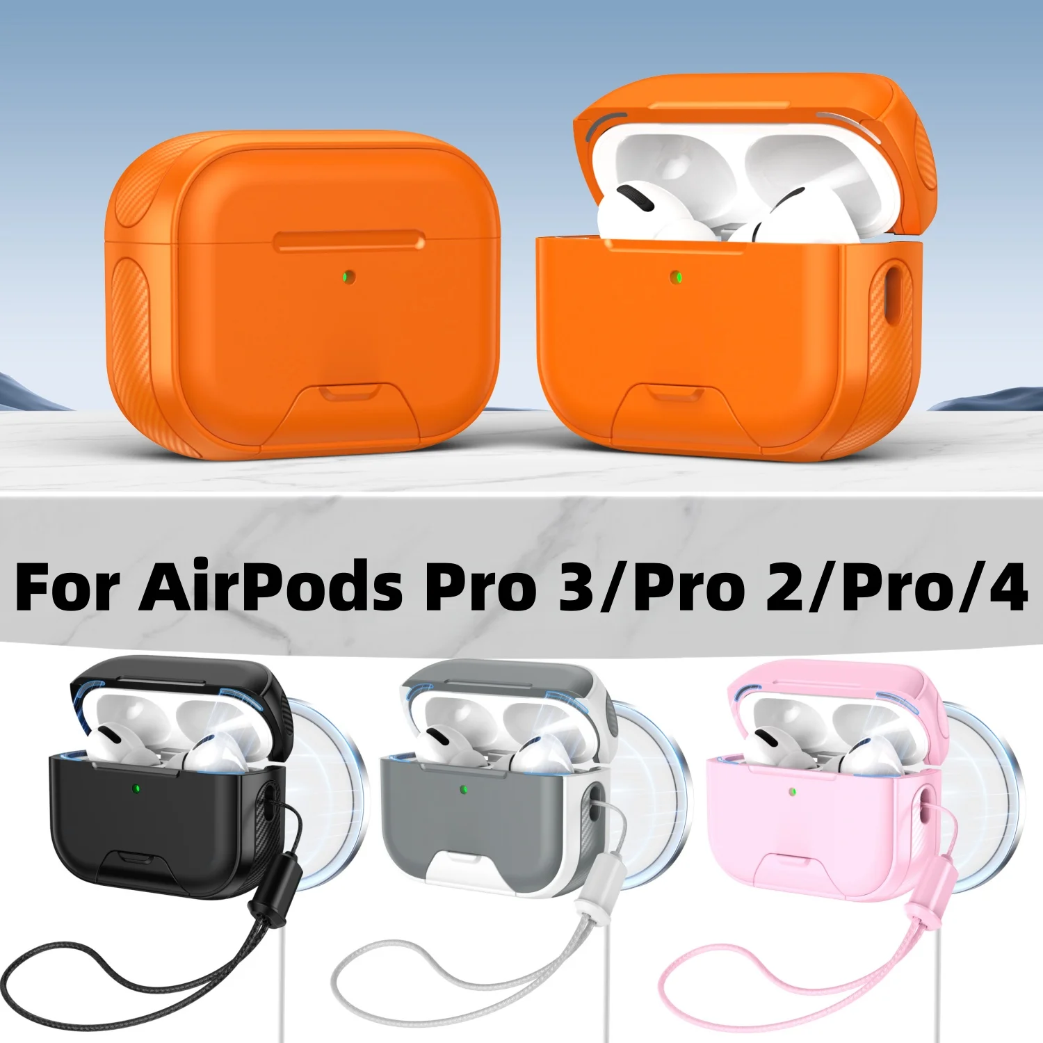 for AirPods Pro 3/4/Pro 2/Pro Phone Stand Design Case Compatible with MagSafe Protective Cover with Lanyard For Airpods 4/Pro 3