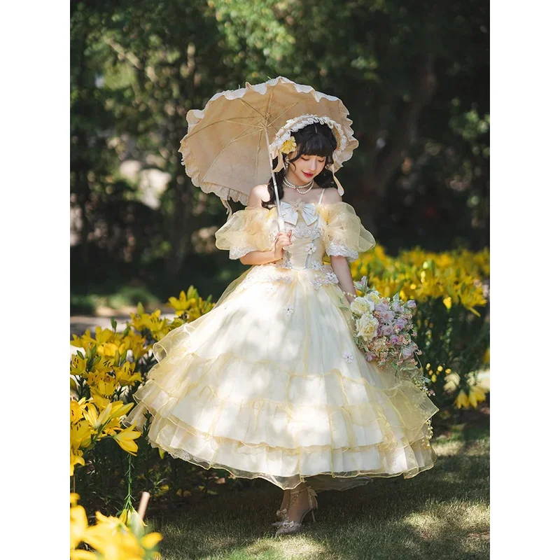 أحلام اليقظة الهمس لوليتا الدجاج لفات طويلة كل يوم فستان زفاف كبير زهرة لوليتا