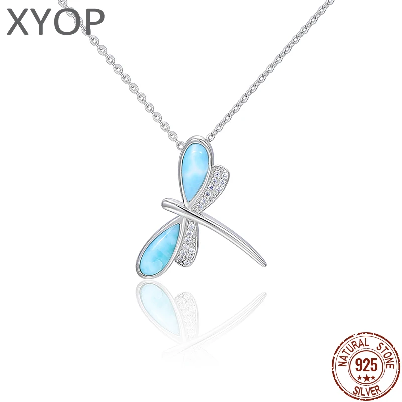 XYOP 925 Sterling Silver Hawaiian Sunny Beach Natural Larimar Necklace Jewelry Personality Party