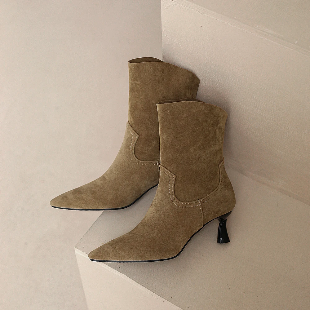 2026 New Spring Glamour Green Black Women Ankle Booties Pointed Toe High Heels Lady Shoes Plus Big Small Size 12 32 44 46 48