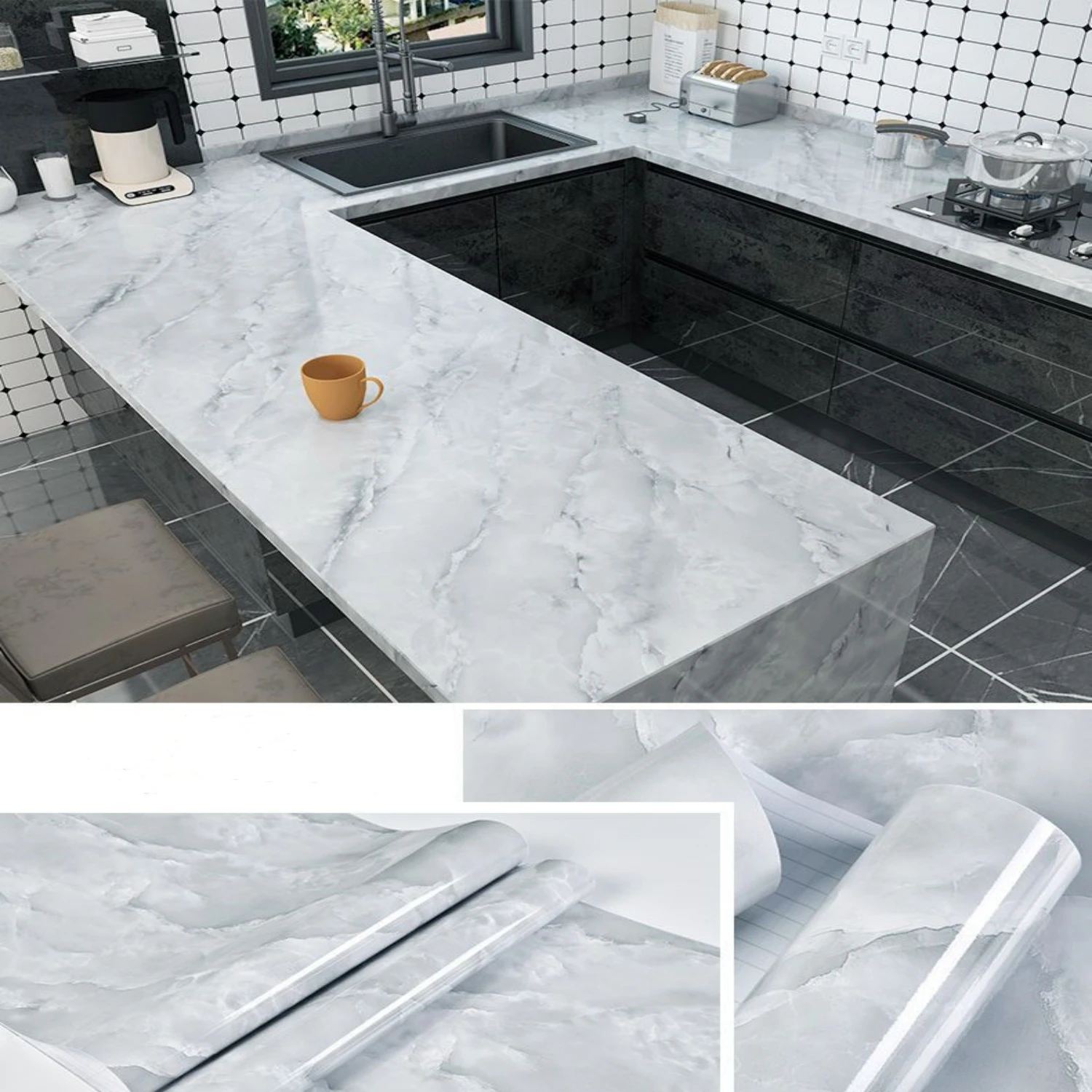 

Мраморные обои шириной 55/40 см, контактная бумага, водостойкие маслостойкие наклейки на стену, ПВХ, самоклеящиеся кухонные столешницы, домашний дизайн