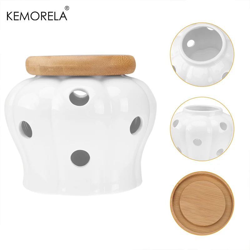 Ceramic Storage Jar Round Lemon Freshness Jar Kitchen Storage Containers with Cover Keeper Ceramic Jar for Garlic Storage Onion