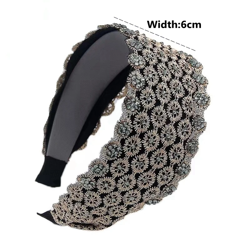 1/2Pcs Rhinestone Wide-brimmed Headband Women Daisy Lace Hairband knitting Hair Hoop Girls Retro makeup Hair Accessories