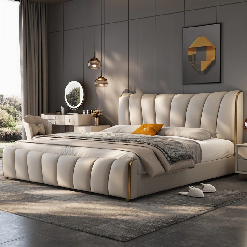 

Italian Modern marriage Bedroom Composite leather frame king size 180x200cm double bed queen frame lit 2 personnes furniture