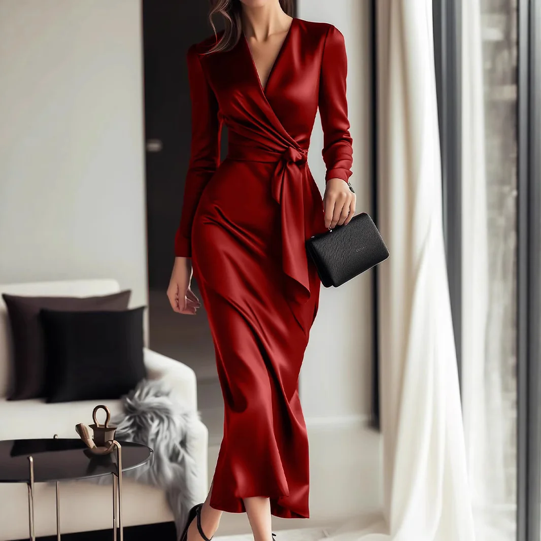 

Socialite Styles Banquet Dresses for Women Spring Fall Sexy V-neck Wedding Guest Dresses Elegant Birthday Party Maxi Dresses