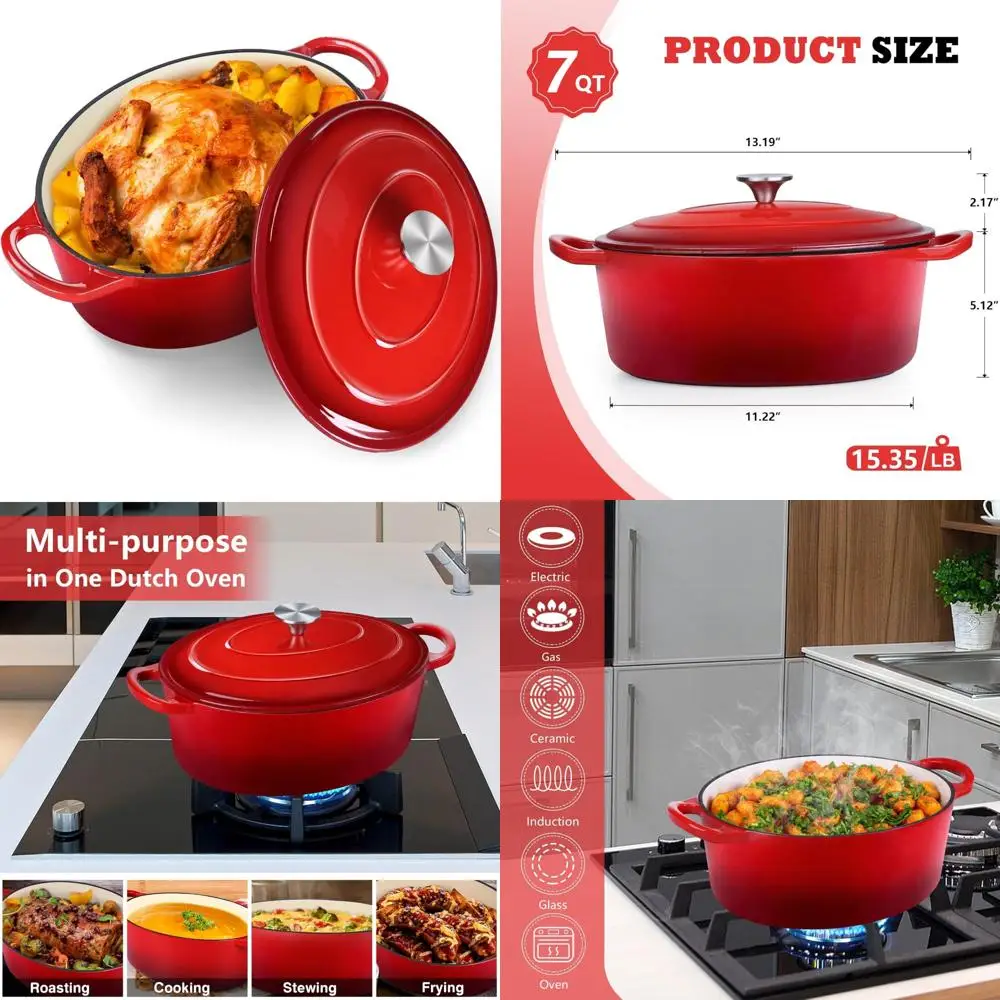 

Enameled Cast Iron Dutch Oven Pot for Bread Baking, Braising, Stewing, Roasting - Non-Stick Oven Safe with Lid, Perfect for Cook
