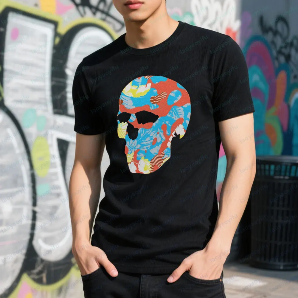 

Sugar Skull Mens T-shirt Abstract Sugar Skull Art TShirt Colorful Gothic Style Shirt All Souls' Day Unisex Tee Dia De Muertos T