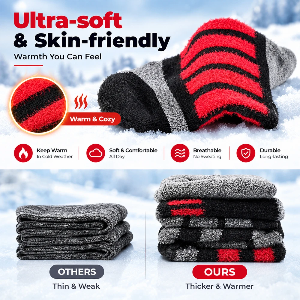 KEMIMOTO Replacement Heated Socks Thickened Unisex Winter Outdoor Warm Socks Battery Not Included Motorcycle Riding