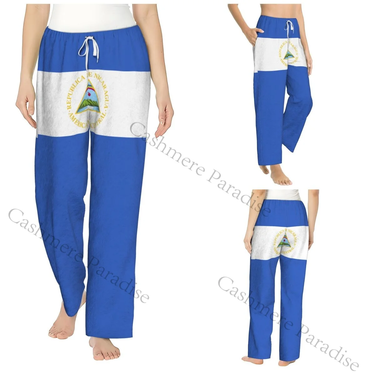 

Nicaragua Flag Warm Women Pajama Pants Flannel Sleep Bottoms Soft Fleece Loungewear