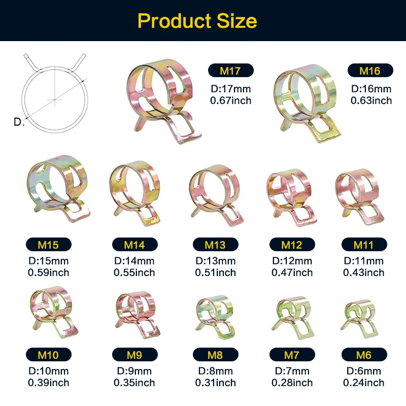 20-72 Pcs Fuel Silicone Vacuum Hose Spring Band Type Action Pipe Clamp Low Pressure Air Clip Clamp SIZE: 6mm-17mm