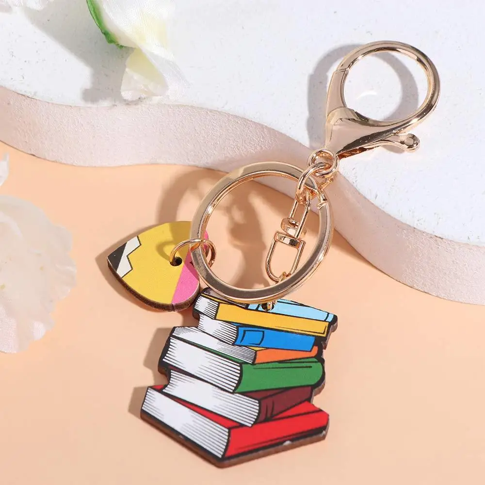 Wooden Pencil Rainbow Keychain English Letter Charm Teacher's Day Keychain Aesthetic Geometric Shape Teacher Education Pendant