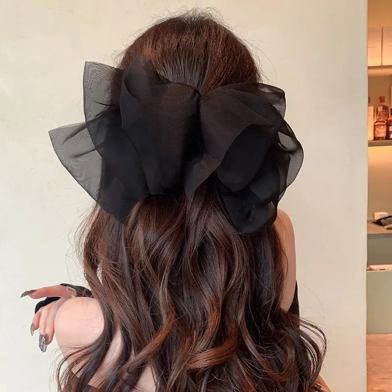 New Sweet Mesh Thin Gauze Big Bow Hair Claw Clip Women\'s Bow Spring Clip Headwear Accessories