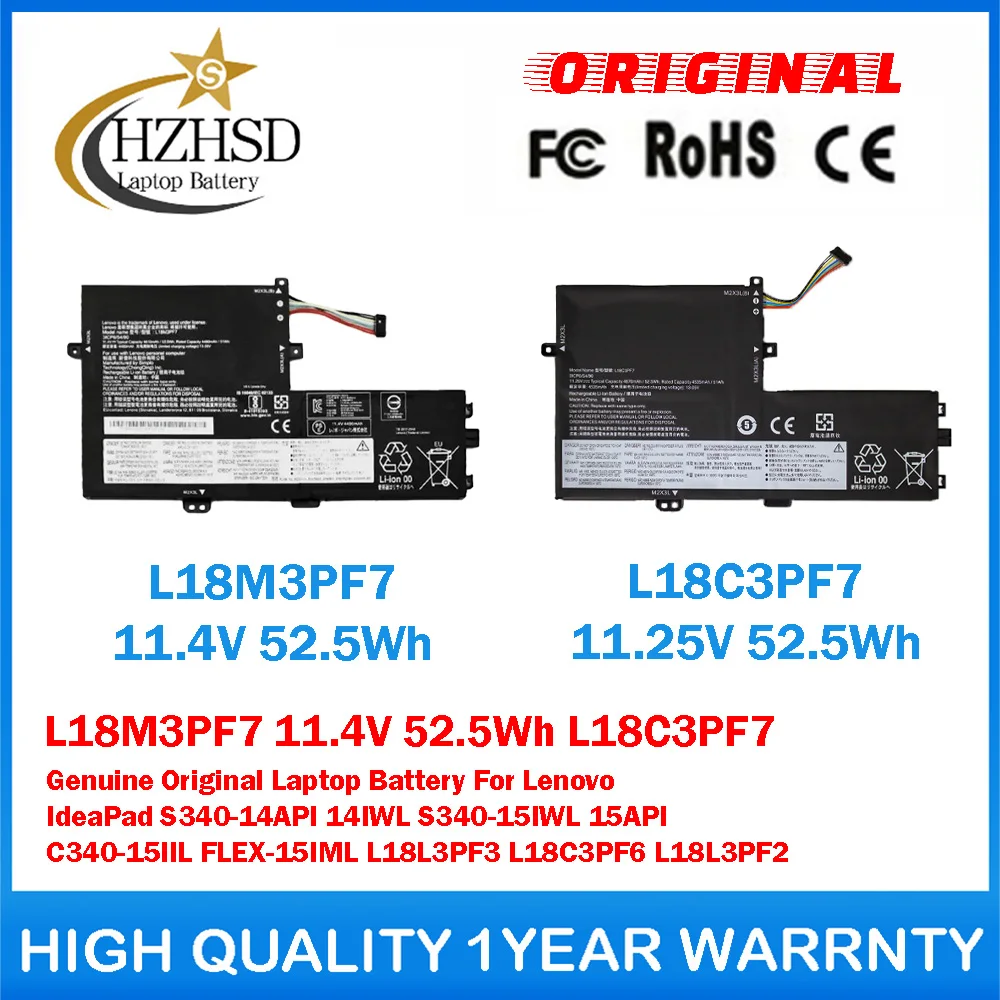 

L18M3PF7 11.4V 52.5Wh L18C3PF7 L18L3PF2/3 L18C3PF6 Оригинальный аккумулятор для ноутбука Lenovo IdeaPadS340-14API 14IWL S340-15IWL