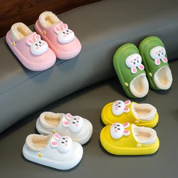 Children's Winter Cotton Shoes Indoor Waterproof Plush Thickening Warm Cute Little Rabbit Cotton Slippers