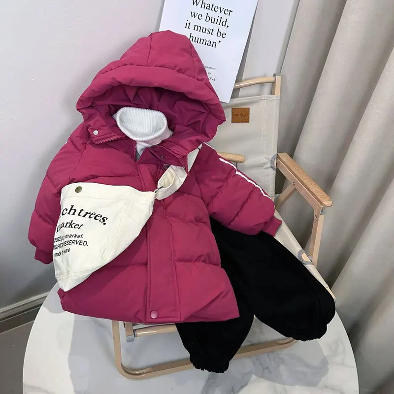 Kids Parka Thicken Warm Long Jackets Toddler Kids Outerwear Outwear Clothes Solid color Winter Down Cotton Children\'s 3-10Y